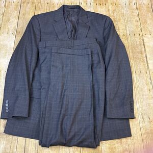 Tasso Elba Suit Charcoal Gray Glen Plaid 44R 38W 31I